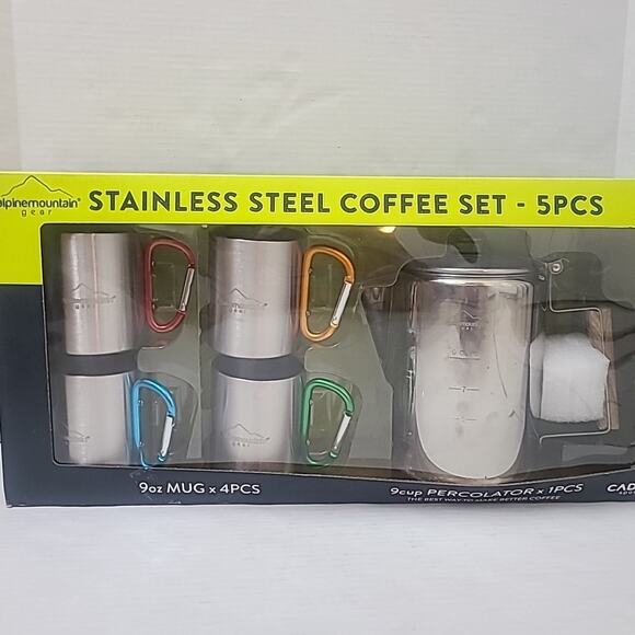 Alpine Mountain Gear 5 piece Stainless Steel Coffee Set 9 Cup Percolator Camping - Picture 1 of 9